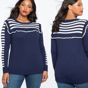 Eloquii Striped Yoke Sweater with Ruffle Size 26/28